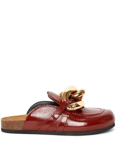 Jw Anderson Chain-detail Leather Loafer Mules In Brown