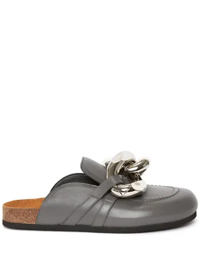 Jw Anderson Chain-detail Leather Loafers In Grey