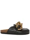 Jw Anderson Flat Chain Step-in Heel Leather Loafers In Black