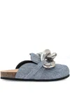 Jw Anderson Chain Loafer Leather Mules In Blue