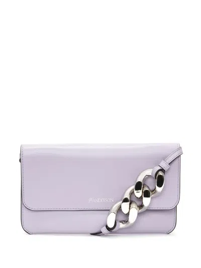Jw Anderson Chain-detail Phone Leather Pouch In Purple