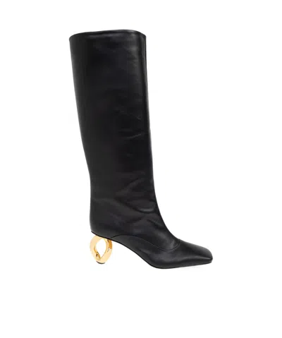 Jw Anderson Chain Heel 75mm Leather Boots In Black