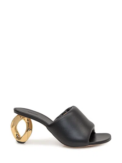 Jw Anderson J. W. Anderson Slip-on Black Leather Sandals With Gold-tone Chain Heel