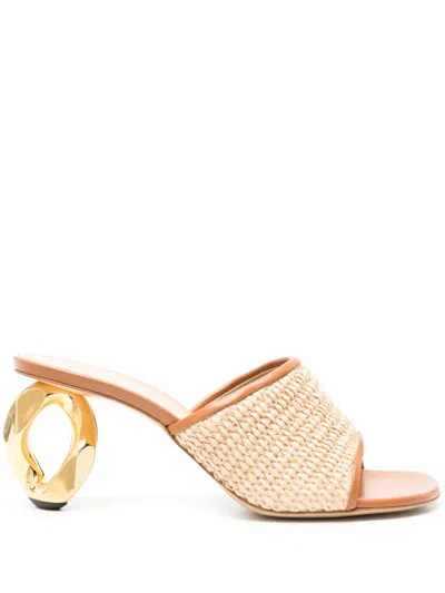 JW ANDERSON CHAIN-HEEL RAFFIA-WOVEN SANDALS