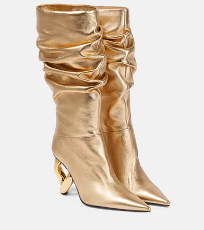 Jw Anderson Chain Leather Knee-high Boots In Gold