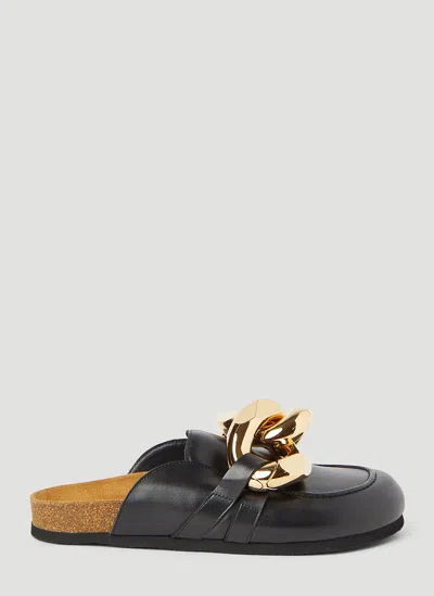 Jw Anderson Chain Calf Leather Flat Mules In Black