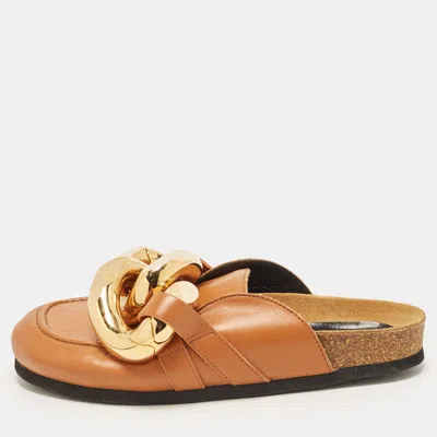 Pre-owned Jw Anderson Chain Link Size 37 Brown Leather Flat Sandals