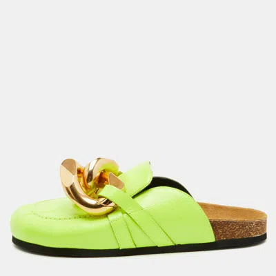 Pre-owned Jw Anderson Chain Link Size 44 Neon Yellow Leather Flat Mules