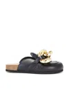 Jw Anderson Flat Chain Step-in Heel Leather Loafers In Black & Gold