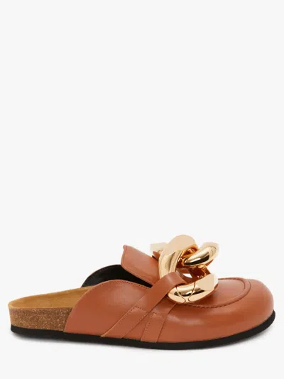 Jw Anderson Chain Loafer Leather Mules In Brown