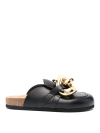 Jw Anderson Flat Chain Step-in Heel Leather Loafers In Black