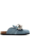 Jw Anderson Chain Loafer Suede Mules In Blue