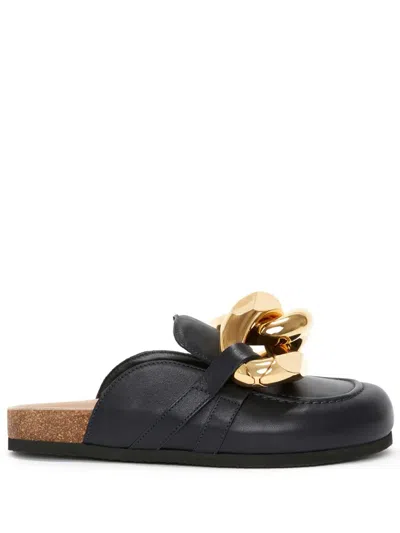 Jw Anderson Chain Round-toe Leather Mules In Blue