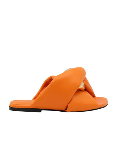 Jw Anderson Chain Twist Leather Slides In Orange