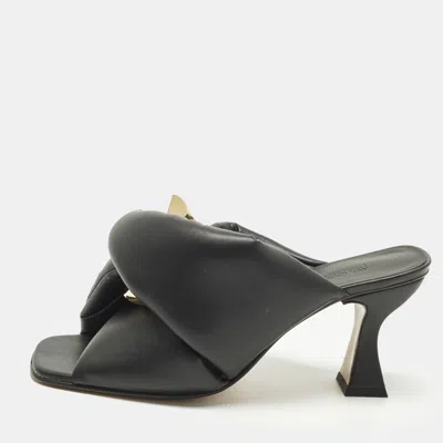 Pre-owned Jw Anderson Chain Twist Size 40.5 Black Leather Slide Sandals