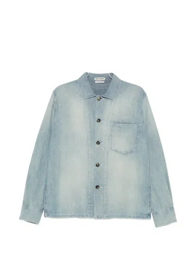 Jw Anderson Chambray Logo-patch Chest-pocket Cotton Shirt In Blue