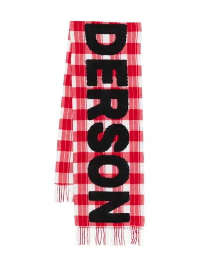 Jw Anderson Check-pattern Scarf In Red