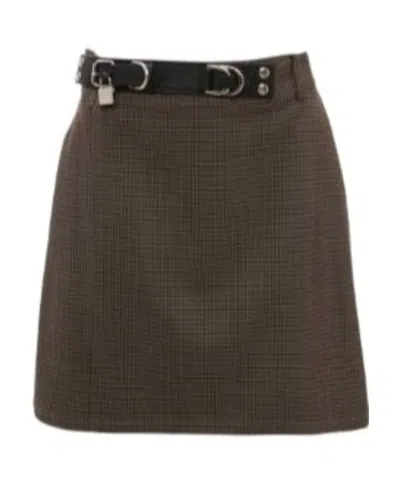Jw Anderson Check-print Belted Skirt In Brown