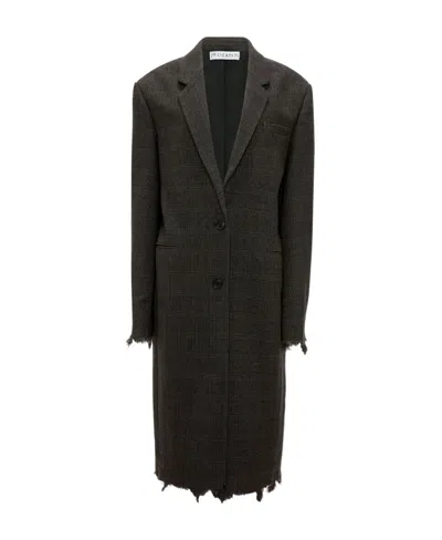 Jw Anderson Check-print Distressed-effect Coat In Black