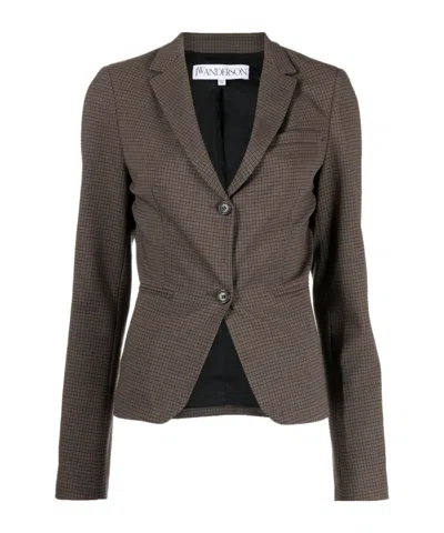 Jw Anderson Check-print Virgin Wool Blazer In Black