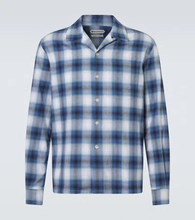 Jw Anderson Check Pattern Chest Pocket Button Front Long Sleeve Camp Collar Shirt In Blue