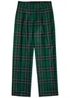 Jw Anderson Plaid Pleated Straight Leg Wool Trousers In Green