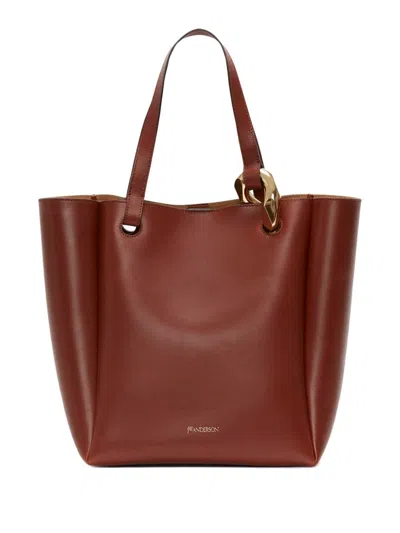 Jw Anderson Chic Oak Tote Bag For Women | Premium Full Grain Calf Leather In Brown