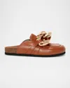 Jw Anderson Chain Loafer Leather Mules In Pecan