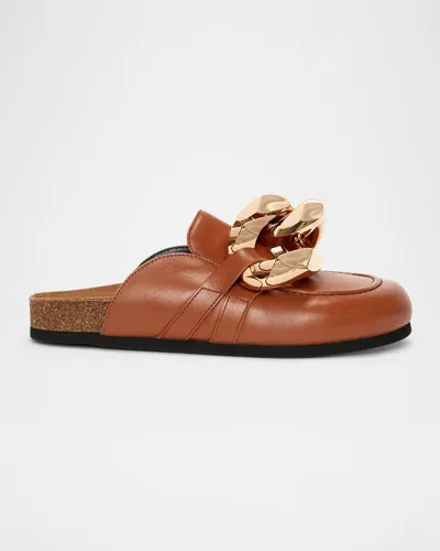 Jw Anderson Chunky Chain Calfskin Slide Mules In Pecan