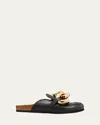 Jw Anderson Flat Chain Step-in Heel Leather Loafers In Black