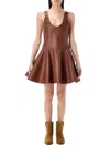 Jw Anderson Circle-shirt Leather Mini Dress In Brown