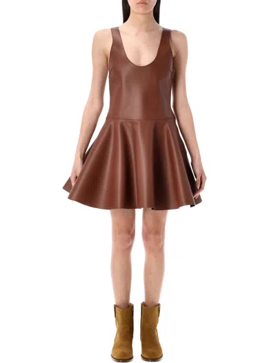 Jw Anderson Kids'  Circle-shirt Leather Mini Dress In Brown