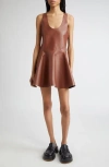 Jw Anderson Leather Circle Skirt Mini Dress In 621 Chestnut