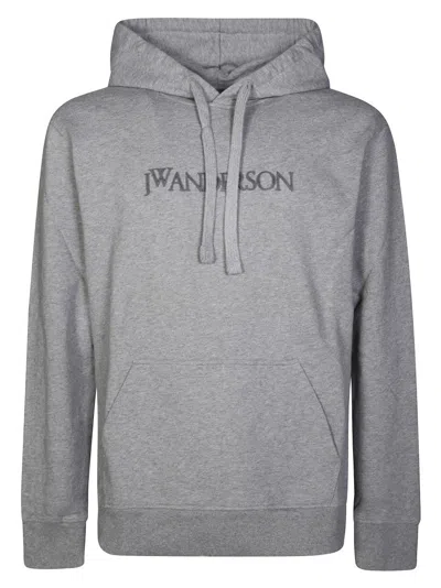 JW ANDERSON CLASSIC GREY HOODIE WITH EMBROIDERED LOGO