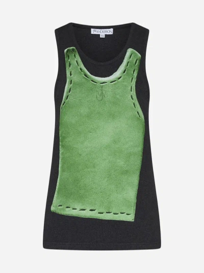 Jw Anderson Gray & Green Clay Trompe L'oeil Tank Top In Charcoal Melange