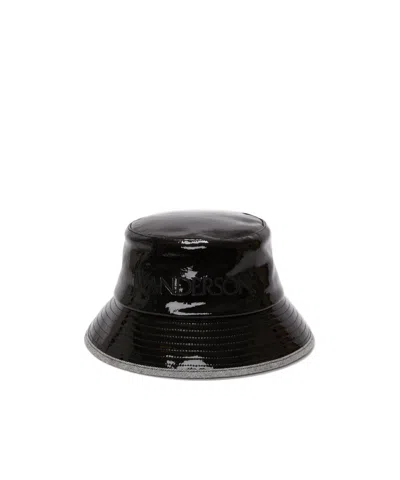 Jw Anderson Coated-finish Denim Bucket Hat In Black