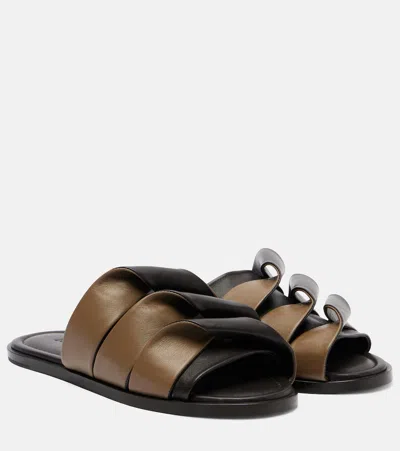 Jw Anderson Coil Leather Slides In Brown