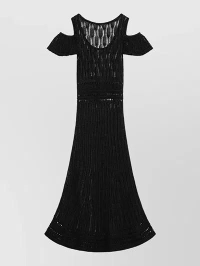 Jw Anderson Cold Shoulder Knit Dress Flared Hem In Black