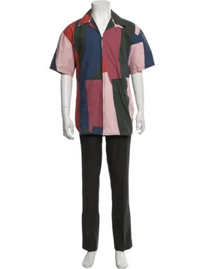 Pre-owned Jw Anderson Colorblock Pattern Short Sleeve Shirt In Red