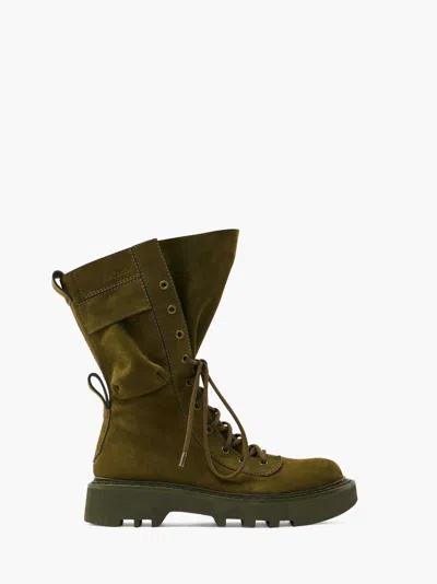 Jw Anderson Combat Leather Boots In Green