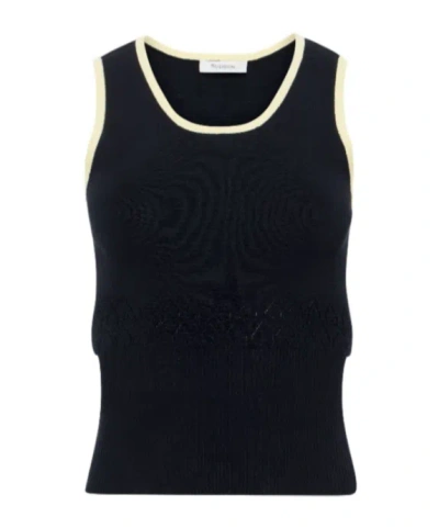 Jw Anderson Contarsted-trim Ribbed Tank Top In Black