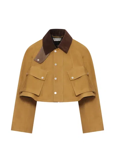 Jw Anderson Cropped Barn Jacket Corduroy Collar Flap Pockets In Brown