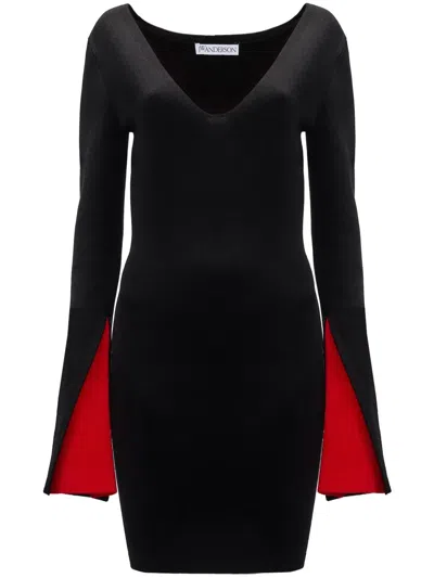 JW ANDERSON CONTRAST-CUFF V-NECK DRESS