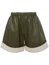 Jw Anderson Contrast-hem Leather Shorts In Green