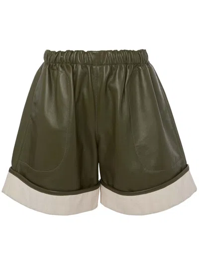 Jw Anderson Contrast-hem Leather Shorts In Green