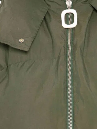 Jw Anderson Contrast Hood Long Puffer Coat In Green