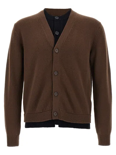 Jw Anderson Brown Cashmere Blend Layered Cardigan