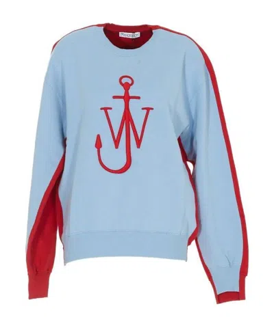 Jw Anderson Contrast Panelled Logo Sweatshirt In Blue