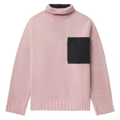 Jw Anderson Contrast Patch Pocket Turtleneck Jumper In Grey/pink