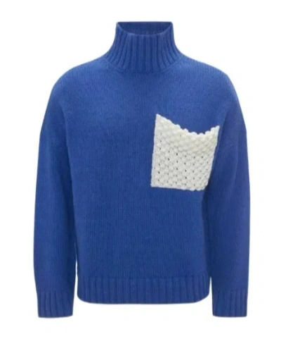 Jw Anderson Popcorn Patch Pocket Turtleneck Jumper In Blue